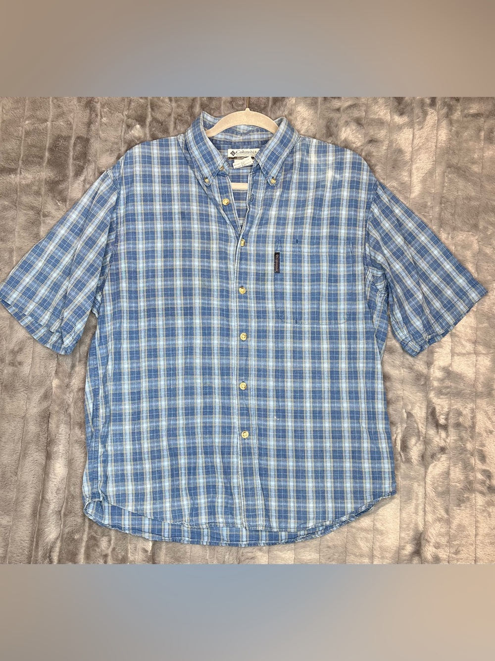 Vintage 2004 Columbia Men’s M Blue Plaid 100% Cotton Short Sleeve Shirt
